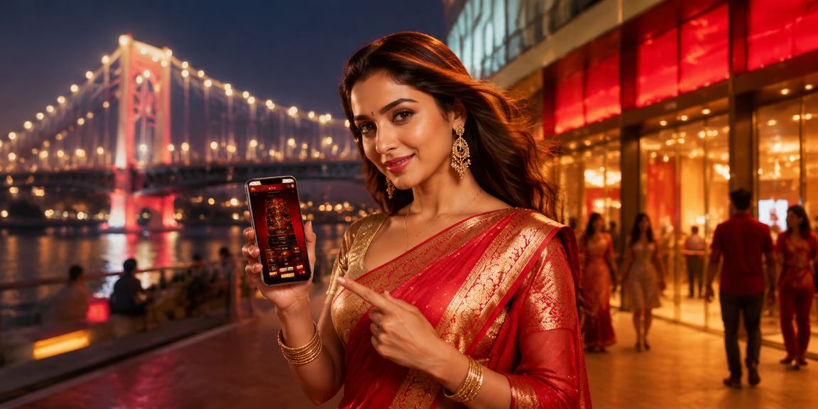 Kolkata mobile payment with red and gold lights