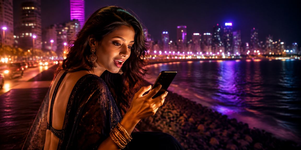 Mumbai Marine Drive view with mobile casino scene
